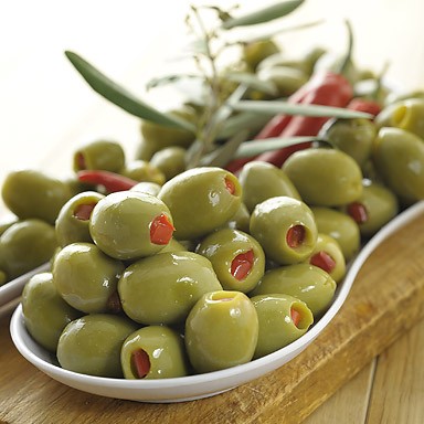 Organic Green Olives Stuffed with Red Peppers